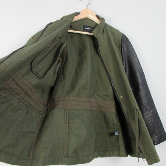 Club Monaco Alixi Utility Moto Jacket Women M Green Black Leather Sleeves 796 - Picture 5 of 14